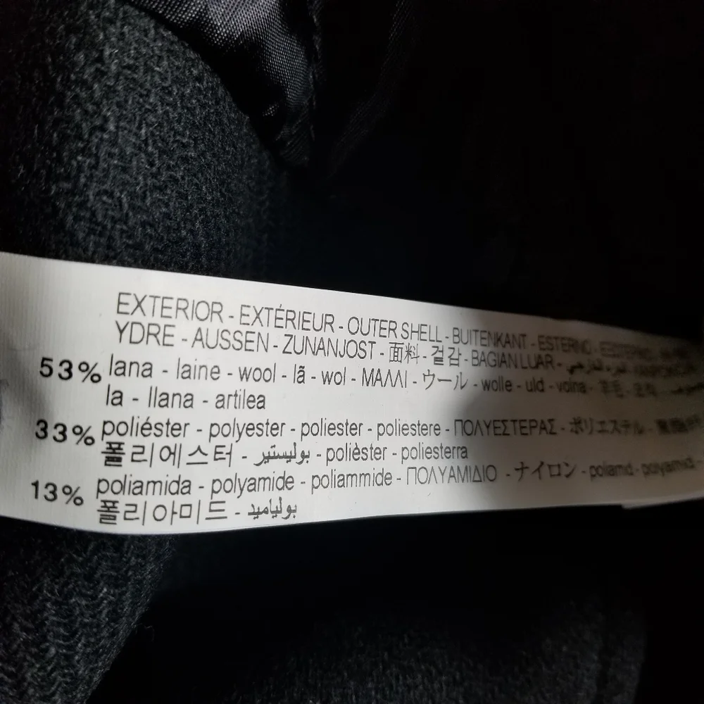 NWT ZARA GIRL'S BLACK DOUBLE BREASTED PEACOAT SIZE 10 53% WOOL
